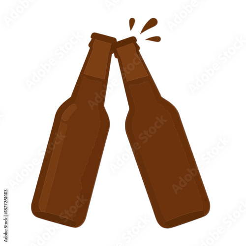 Two Beer Bottles Clinking in a Vector Icon.