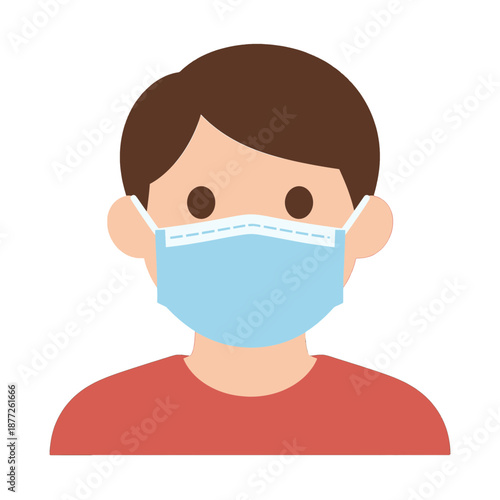 Young boy wearing a blue face mask icon.