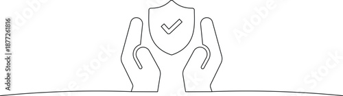 Hands holding shield with checkmark symbolizing protection and security concept
