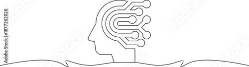 Human head with maze brain concept illustration showing thought process and problem solving ideas in simple line art style