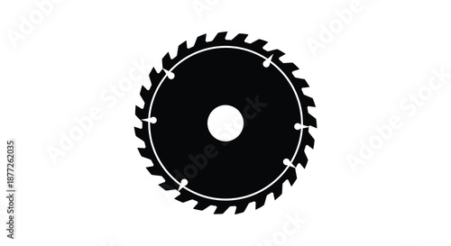 A striking black circular saw blade design with sharp teeth shown in a bold silhouette
