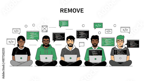 Diverse Team Coding Together, Collaboration in Tech, Software Development