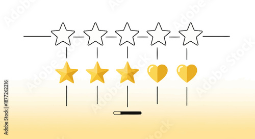 Conceptual five star rating system with hearts symbolizing positive feedback and good user