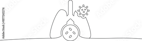 Human lungs affected by virus illustration black line art on white background healthcare and medicine concept simple design