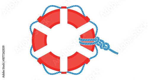 A brightly colored life preserver with blue rope detailing is shown as a distinct silhouette