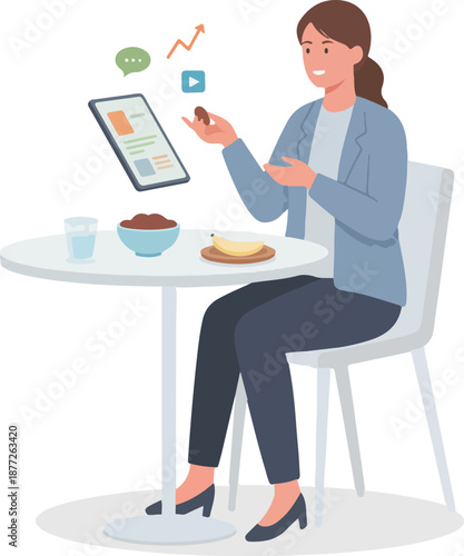 Woman Working While Eating