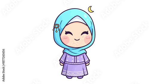smiling muslim girl cartoon character