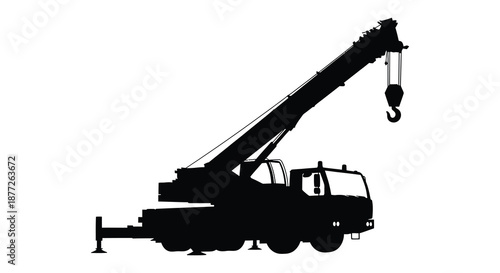 a black silhouette of a crane truck with a hook silhouette high quality