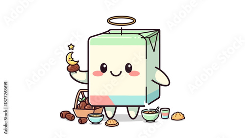 cartoon milk carton character with breakfast foods