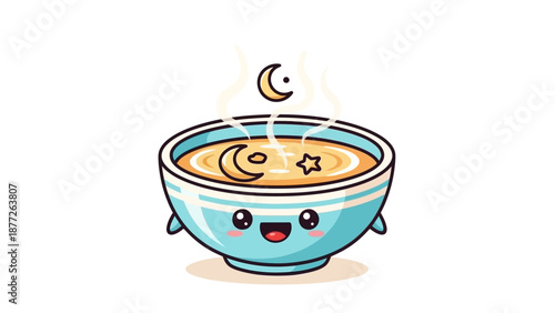 cartoon coffee bowl with crescent moon and star