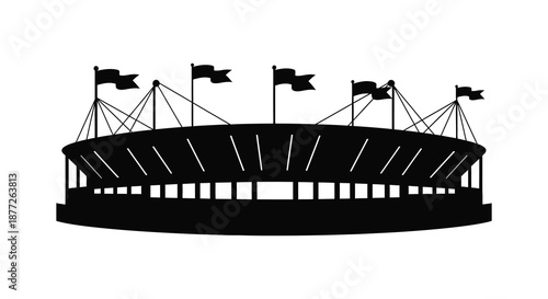 stadium with flags on top in black silhouette high quality professional detailed modern