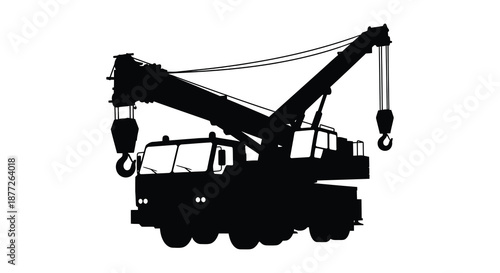 A black silhouette of a construction crane vehicle with hook silhouette high quality