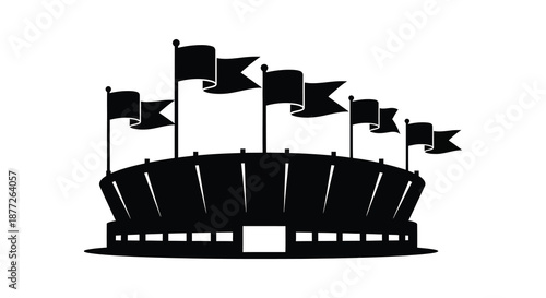 a black silhouette of a stadium with flags waving silhouette high quality professional