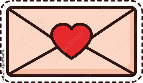 A cute cartoon love letter envelope sealed with a red heart in a simple sticker style.