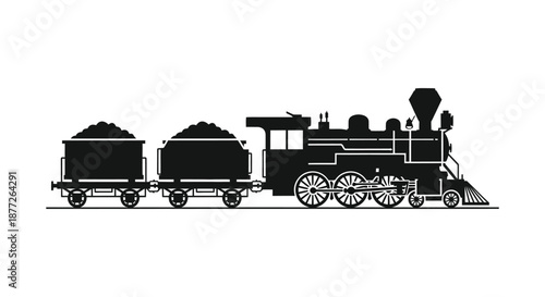a black and white train with cargo carriages silhouette high quality professional detailed