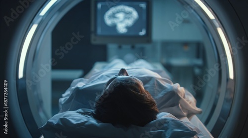 Magnetic Resonance Imaging Procedure in Modern Hospital. Advanced Radiology Equipment Used for Brain MRI Scan