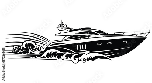 a large yacht sailing through waves in silhouette high quality professional detailed modern