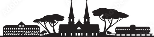 Historical cathedral city skyline with twin spires and traditional european architecture icon