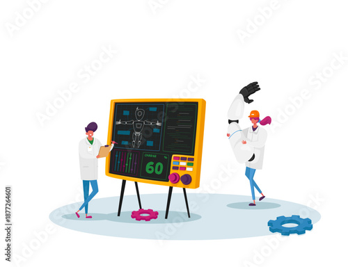 Kids Learning Robotics and Mathematics on Blackboard in STEM Classroom
