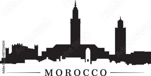 Morocco skyline silhouette casablanca hassan ii mosque architecture landmark vector illustration