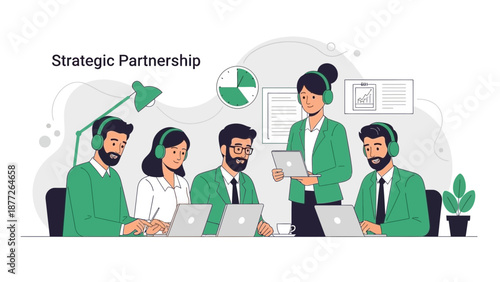 Diverse Business Team Collaborating on Strategic Partnership Project