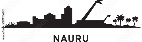 Nauru skyline silhouette island architecture phosphate mining cranes and palm trees illustration