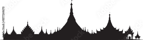 Myanmar skyline silhouette pagodas and temples yangon shwedagon architecture vector illustration