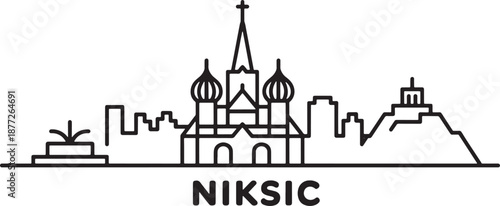 Nikšić montenegro cityscape line art vector. famous city architecture skyline illustration