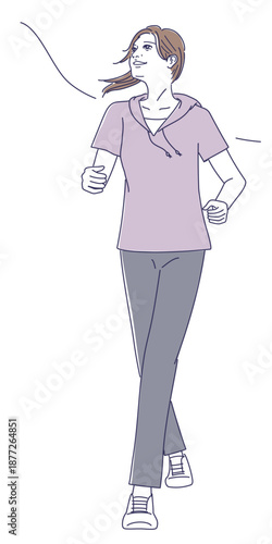 ウォーキングをする若い女性のイラスト