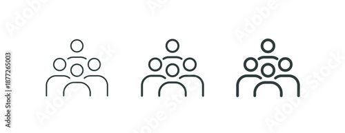 Employee team, professional collective outline icons. Line signs group of four people. Vector isolated pictograms for web and app on white background editable stroke.