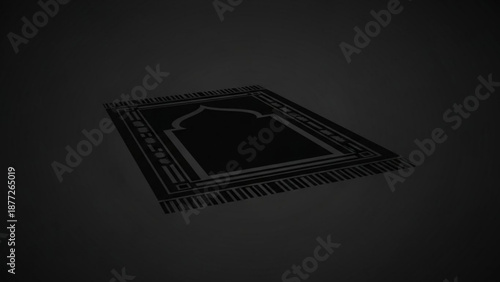 Islamic prayer rug with traditional arch design and fringe a religious mat for Muslim worship isolated on a dark background