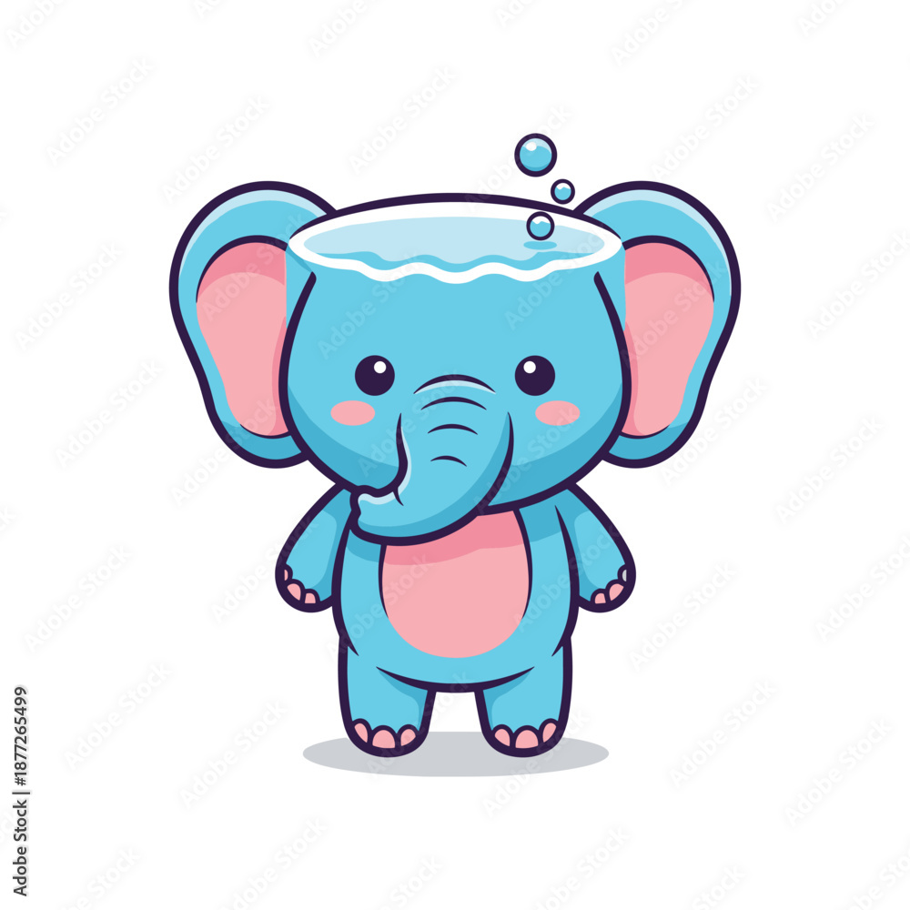 Fototapeta premium Cartoon Blue Elephant with Ice on Head