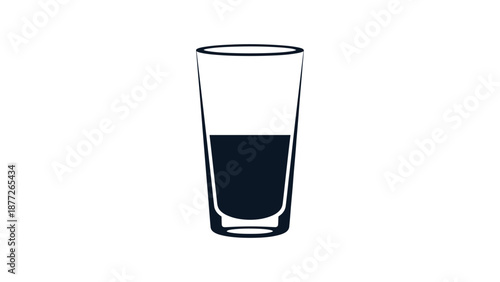 Simple graphic illustration of a glass containing dark liquid filled halfway