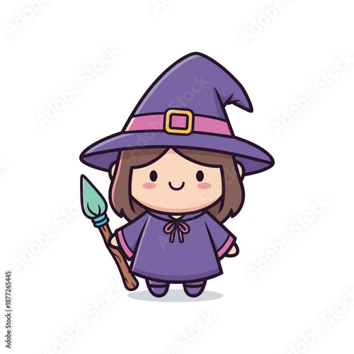 Cute Cartoon Witch Character Illustration