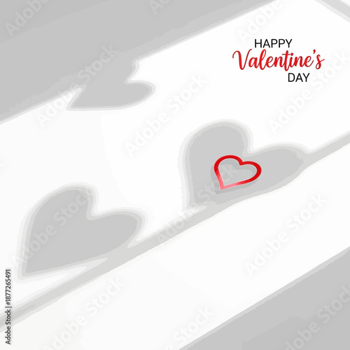 Happy Valentine's Day with heart shadows on white background