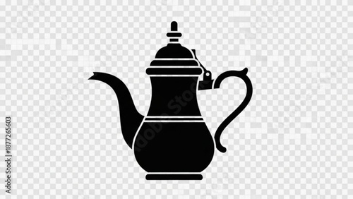 Traditional Arabic coffee pot icon simple black silhouette for cultural representation and hospitality concepts isolated on transparent background