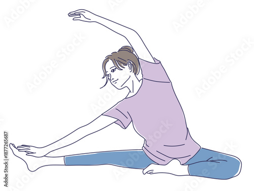 ストレッチをする若い女性のイラスト