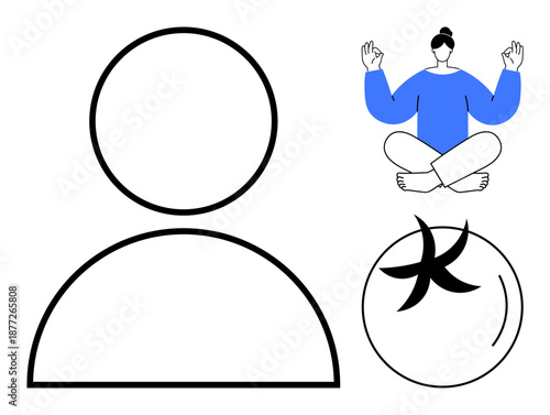 Meditation, identity, minimalism, self-care, mindfulness, creativity. Abstract figure s identity. Yoga person meditating emphasizes mindfulness and self-care. Identity and mindfulness concept