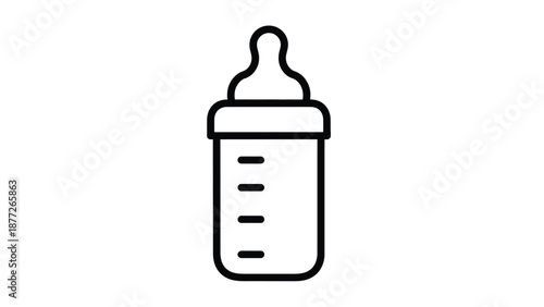 Simple black line icon illustrating a baby feeding bottle against white