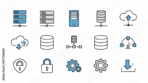 Collection of technology and data icons.