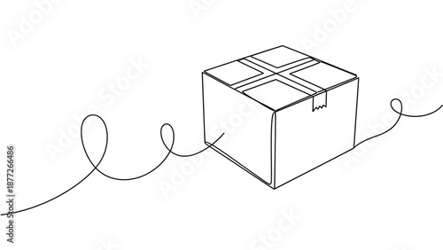 Continuous line drawing concept of a simple shipping package delivery box