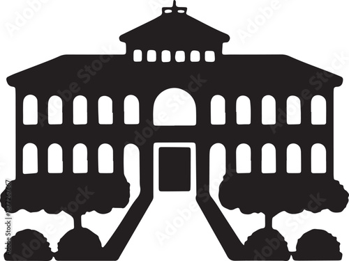 Large stately mansion house building icon with grand entrance isolated on transparency background