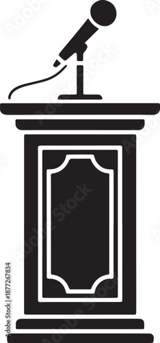 Podium with microphone silhouette isolated on transparent background for speeches and events