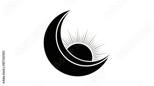 Crescent moon and sun logo abstract celestial symbol for astronomy and astrology minimalist vector illustration on white