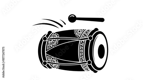 Dholak drum with stick traditional Indian percussion instrument vector illustration for music and cultural events isolated on white