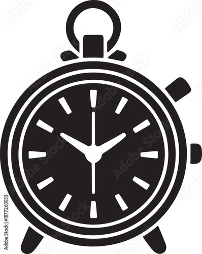 Vintage style round alarm clock with legs and top ring timepiece vector silhouette illustration