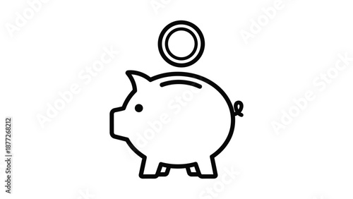 Simple line icon illustrating piggy bank saving coin for financial goals