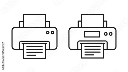 Two simple line icons illustrating different types of home or office printers