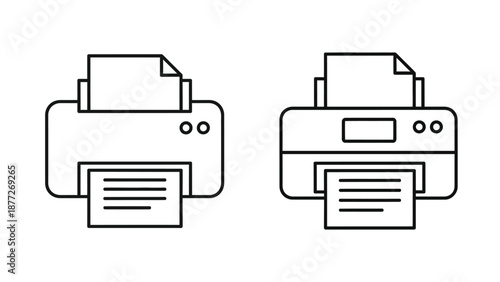 Simple line icons depicting two different styles of office printing machines