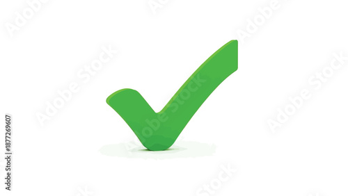 Three dimensional bright green check mark symbol isolated on white background